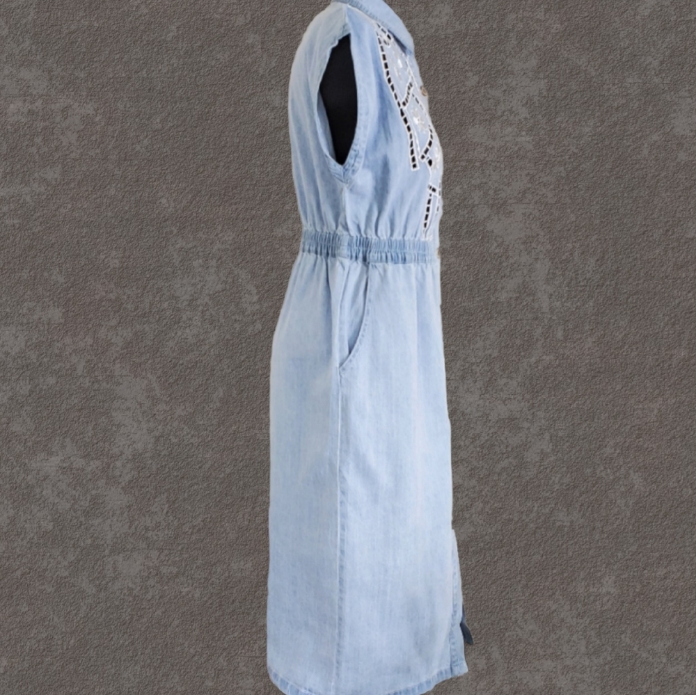 Pol Blue Chambray Denim Eyelet Lace Dress - Picture 6 of 8